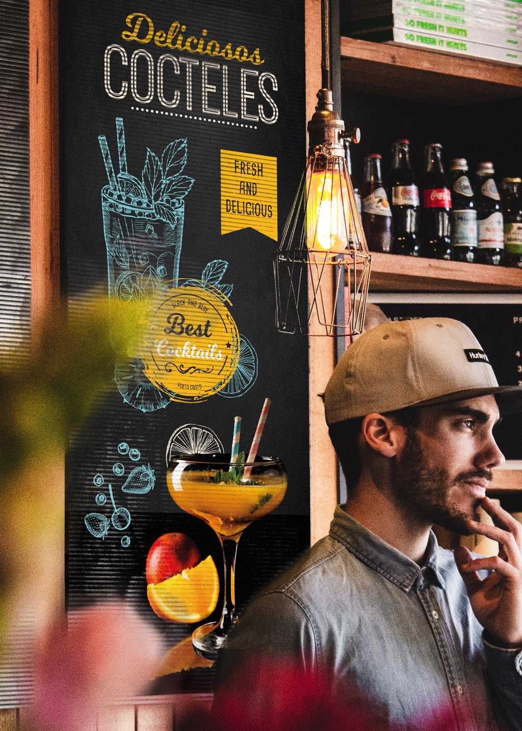 Cartel Decorativo “Cócteles” – Estilo Chalkboard o Pizarra para Bar y Restaurante