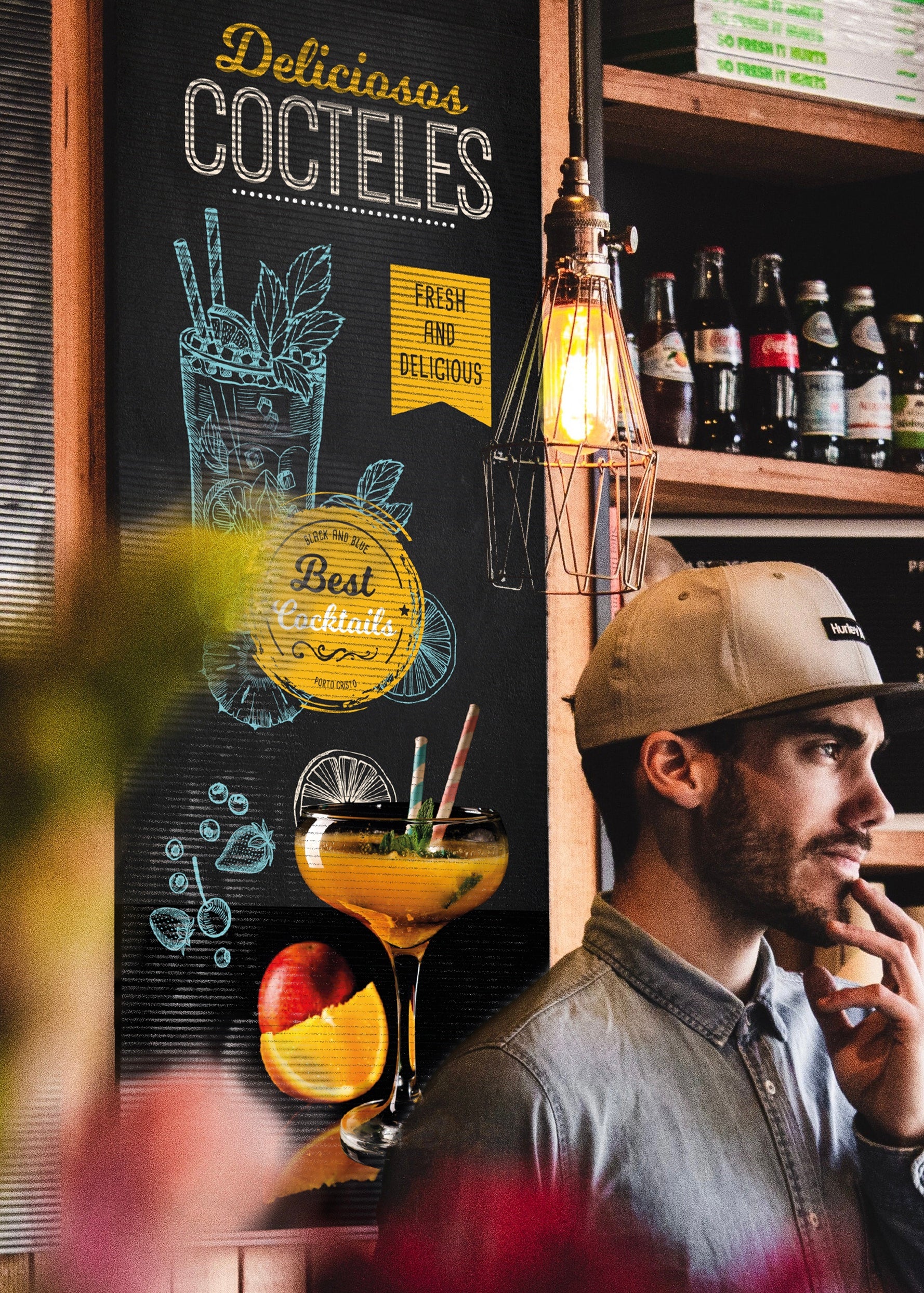 Cartel Decorativo “Cócteles” – Estilo Chalkboard o Pizarra para Bar y Restaurante