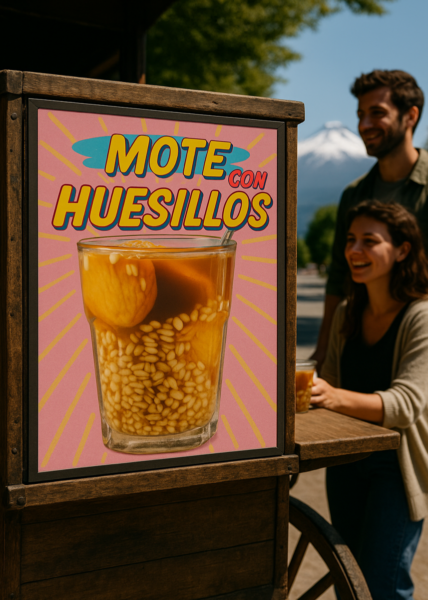 Póster Mote con Huesillos – Pop Retro Chileno