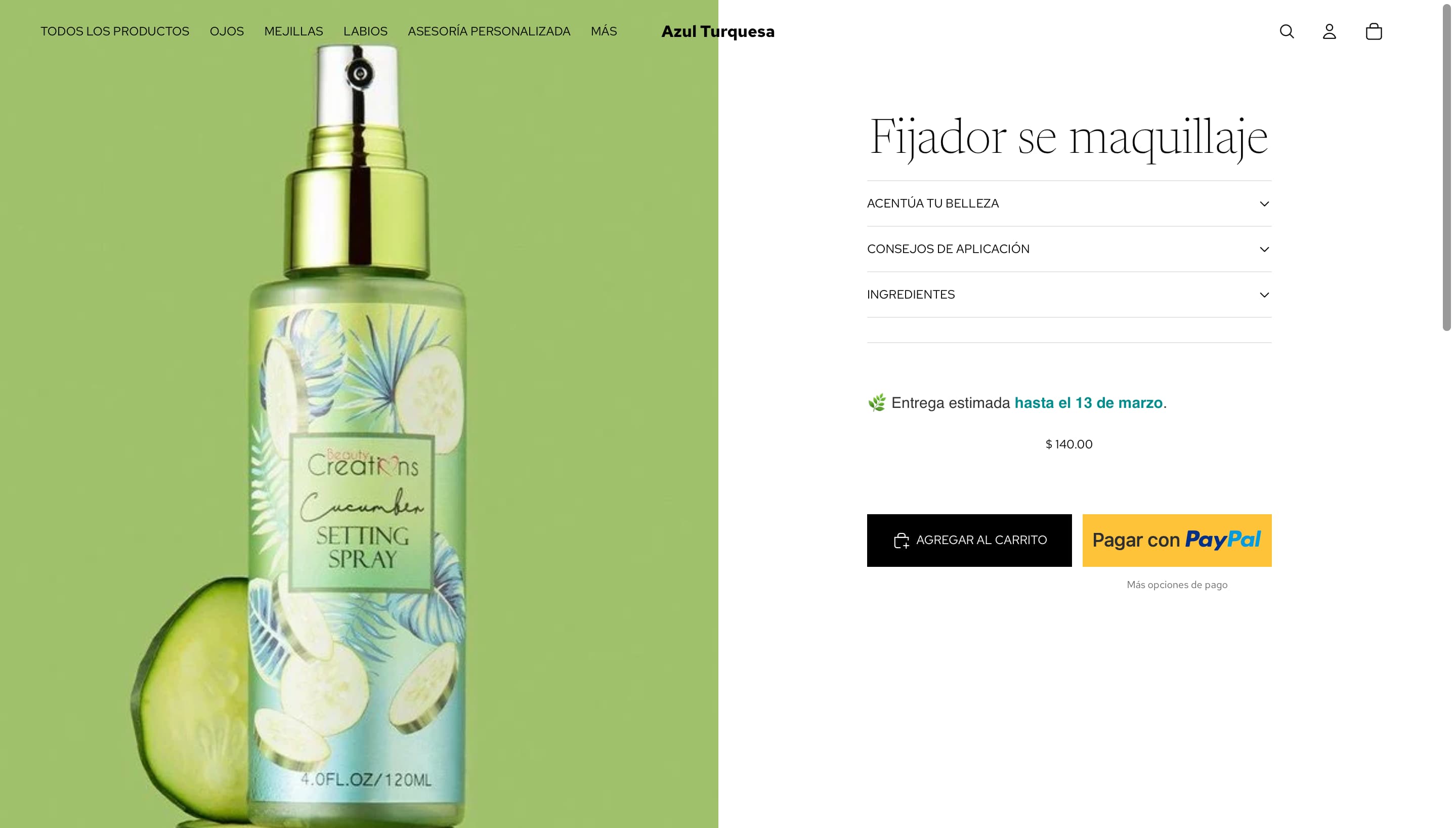 Diseño ecommerce de cosmética para Azul Turquesa